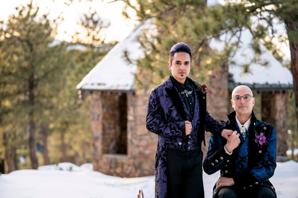 two grooms in snow gay wedding