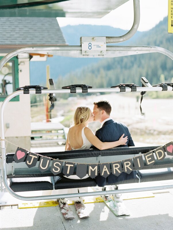 just married sign ski lift
