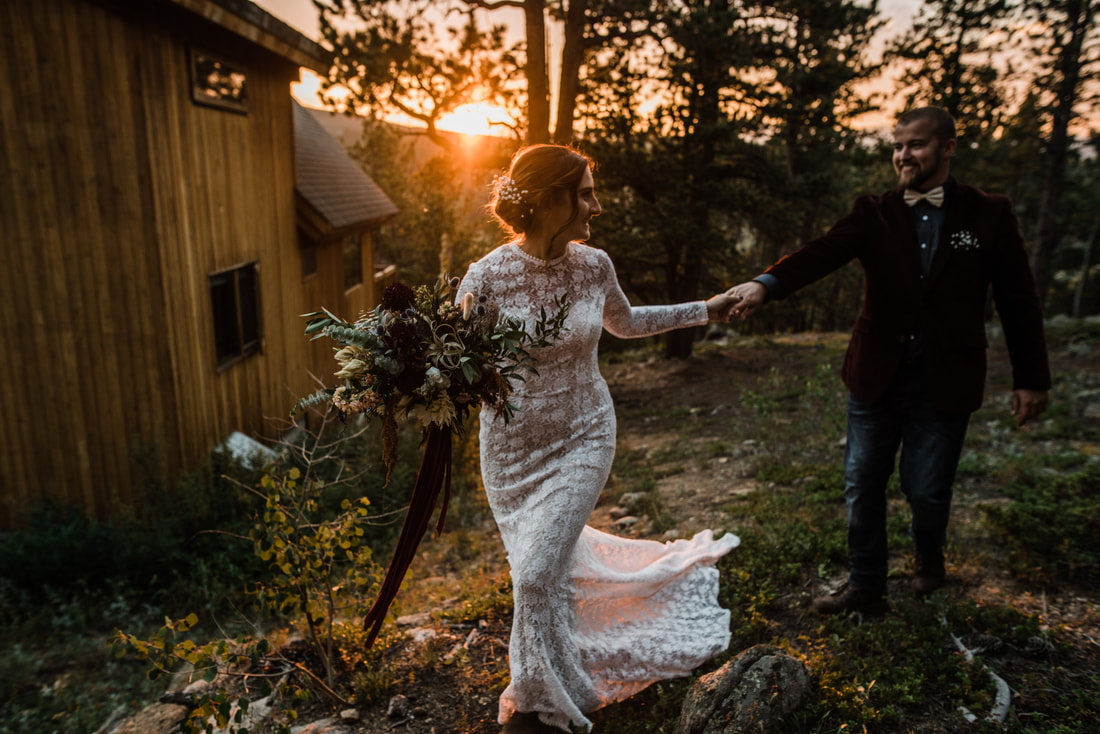 bride and groom mountain sunset