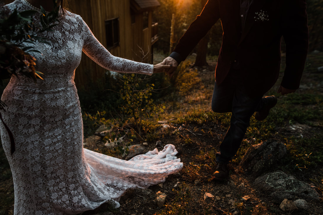 bride and groom sunset elopement
