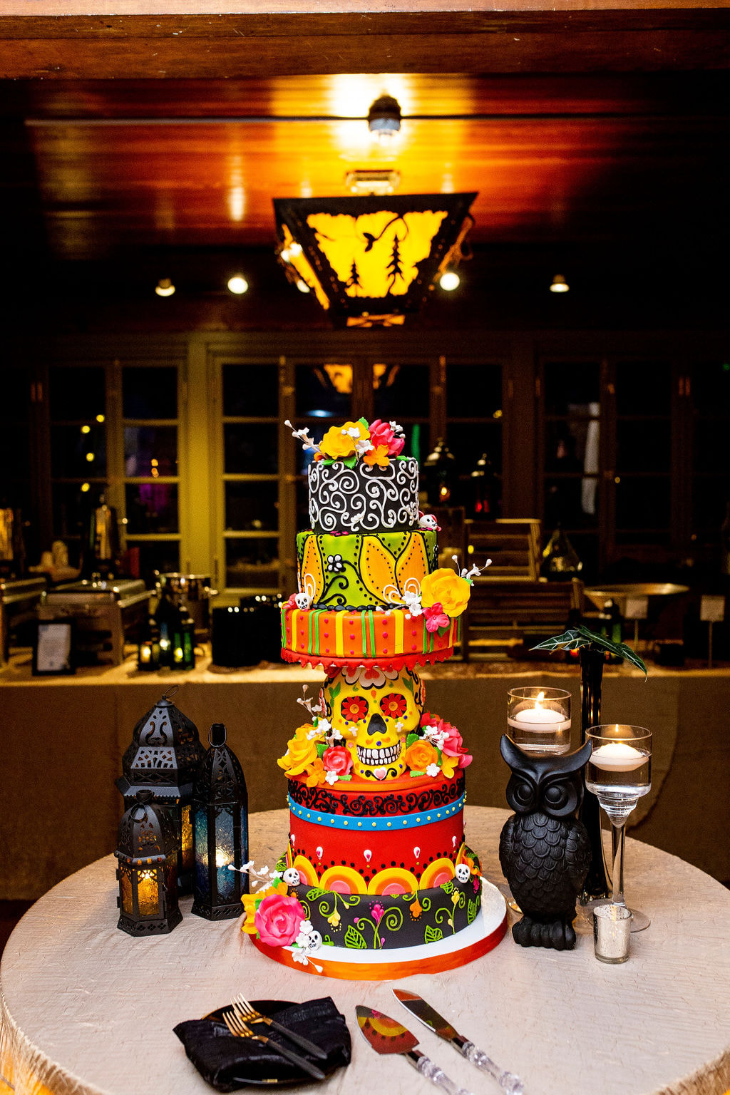 brightly colored day of the dead wedding cake
