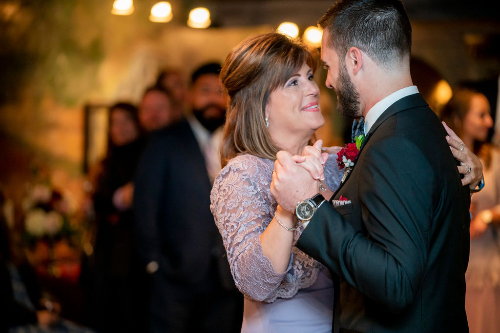 groom and mom dance at wedding at dunafon castle