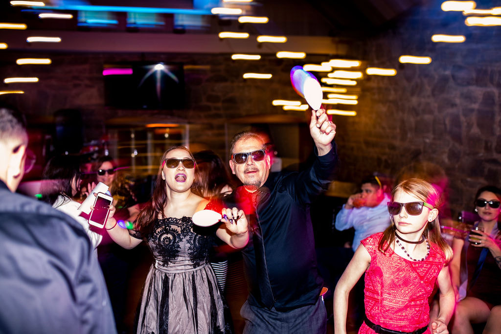 wedding reception dancing sunglasses maracas 